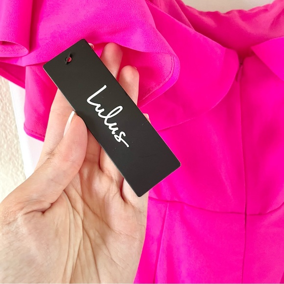 Lulu’s Aurelia Hot Pink Off the Shoulder Mini Dress Small Barbie Barbiecore - Picture 10 of 11